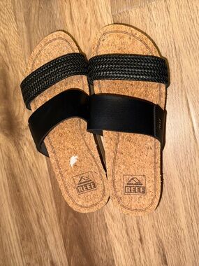 Reef Black Dual-Strap Slide Sandals